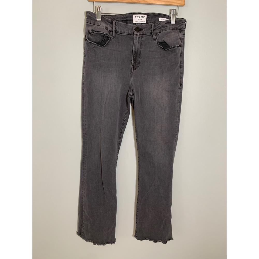 FRAME Le Crop Mini Boot Jeans Women 31 Grey Raw Hem Preston Wash High Rise